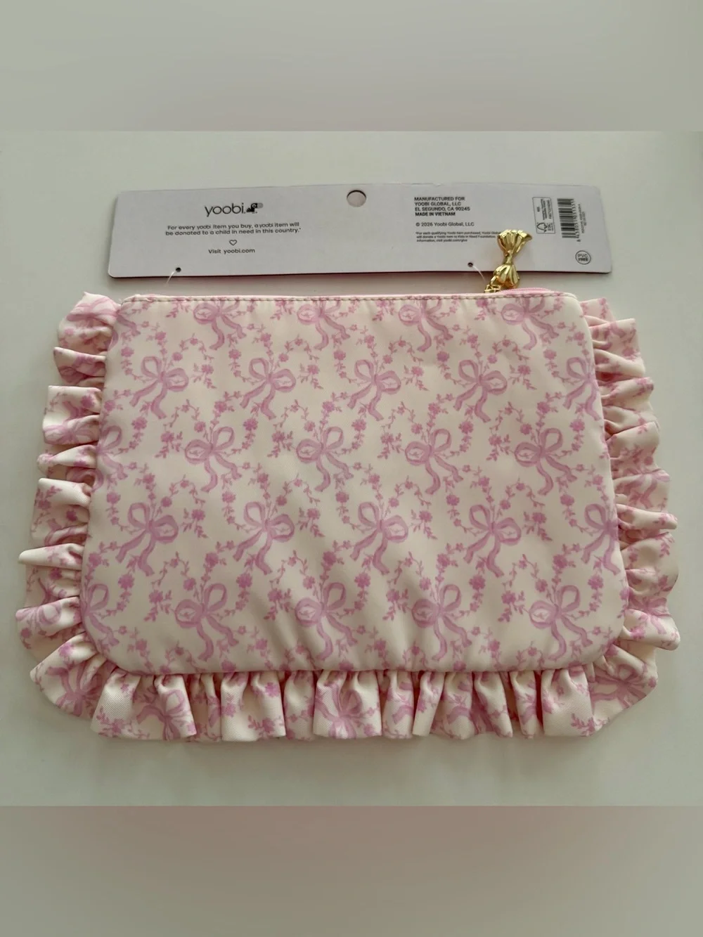 LoveShackFancy x Yoobi Coquette Bow Pink Ruffle Accessory Pouch